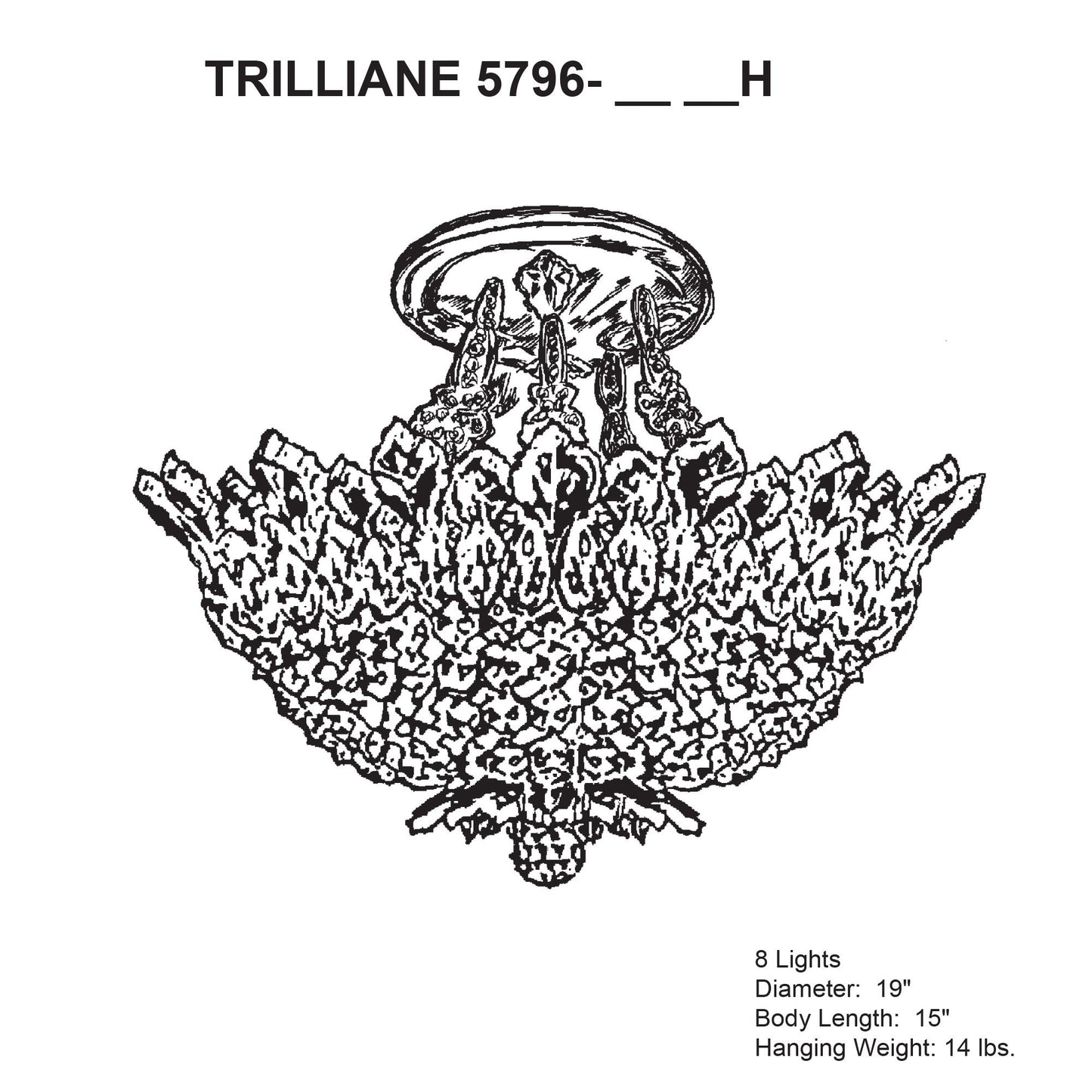 Trilliane 15"H x 19"W 8-Light Crystal Semi-Flush Mount in Silver