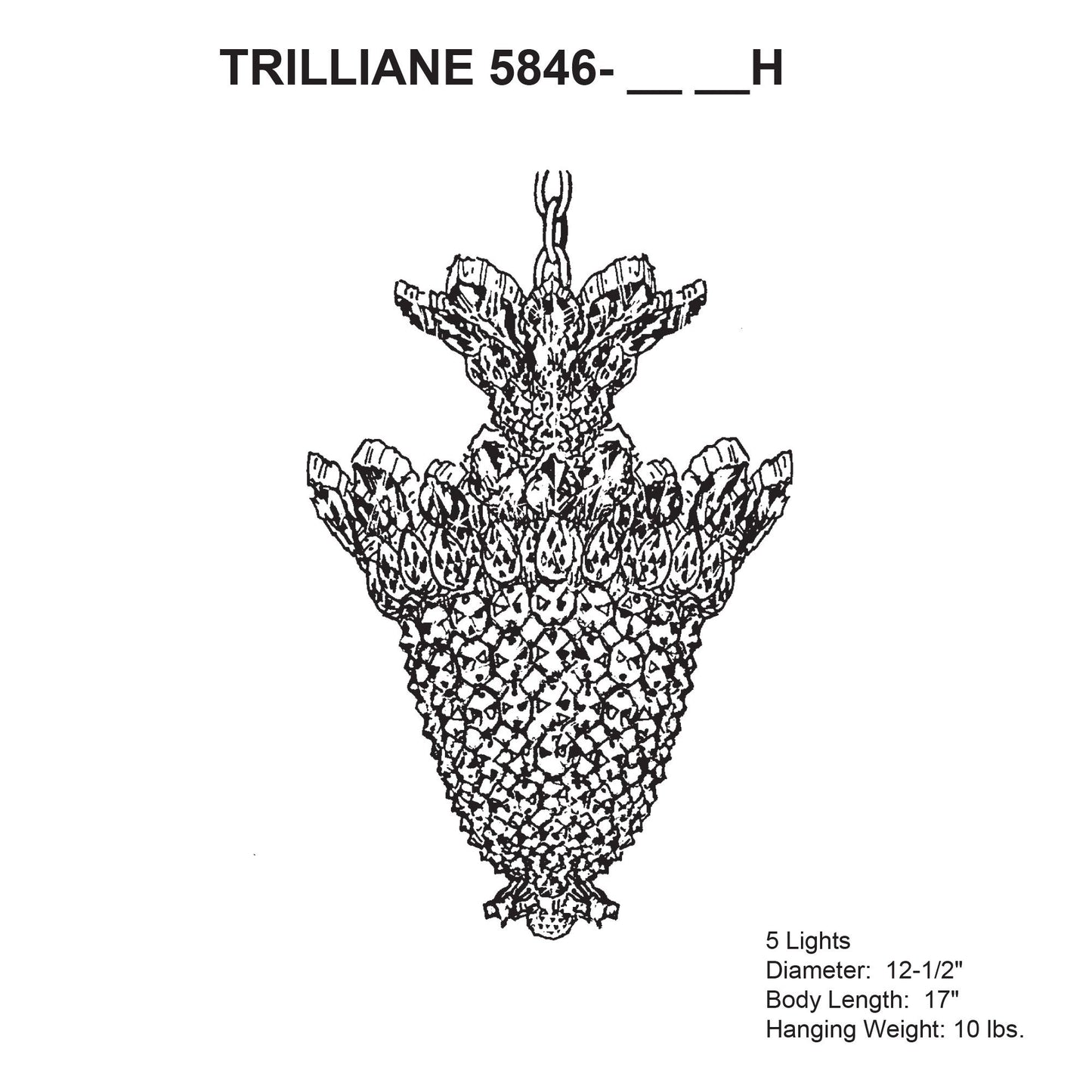 Trilliane 17"H x 12.5"W 5-Light Crystal Chandelier in Silver