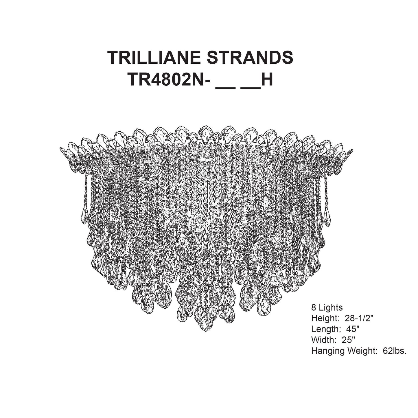 Trilliane Strands 28.5"H x 45"W 8-Lt Crystal Flush in Pol Stainle