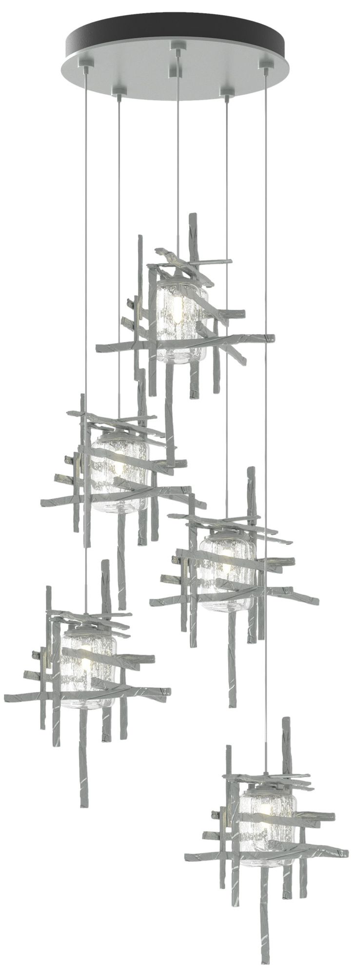 Tura 27.3"W 5-Light Vintage Platinum Long Pendant w/ Seeded Glass Shad