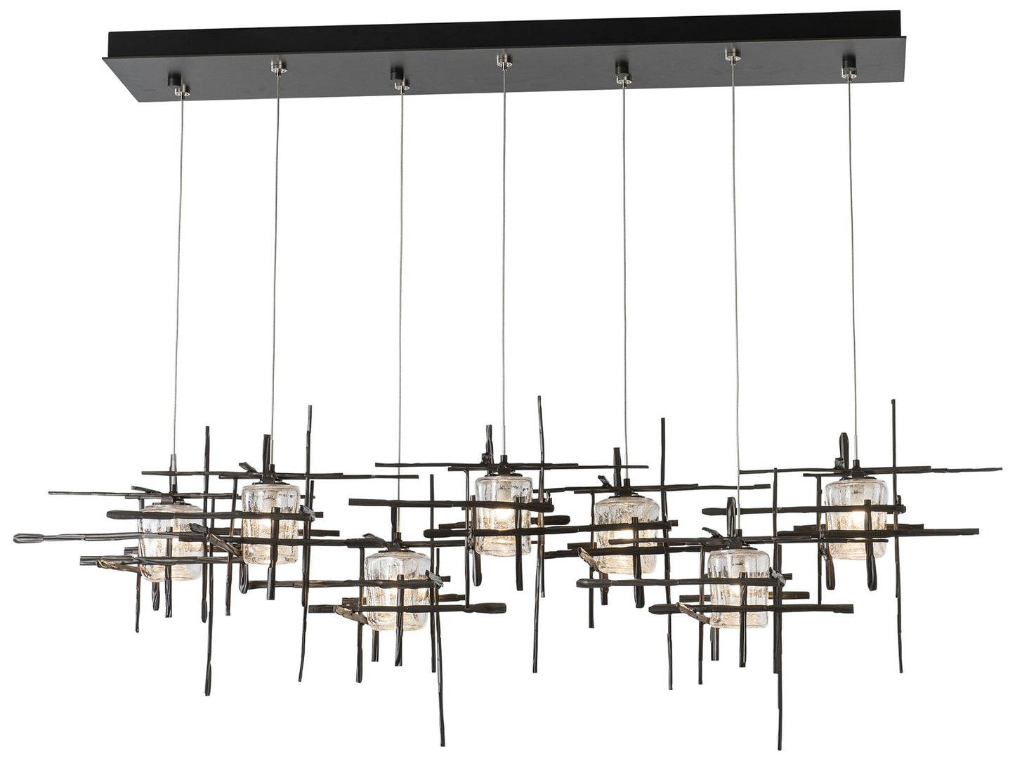 Tura 7-Light Rectangular Pendant - Dark Smoke Finish - Clear - Standard