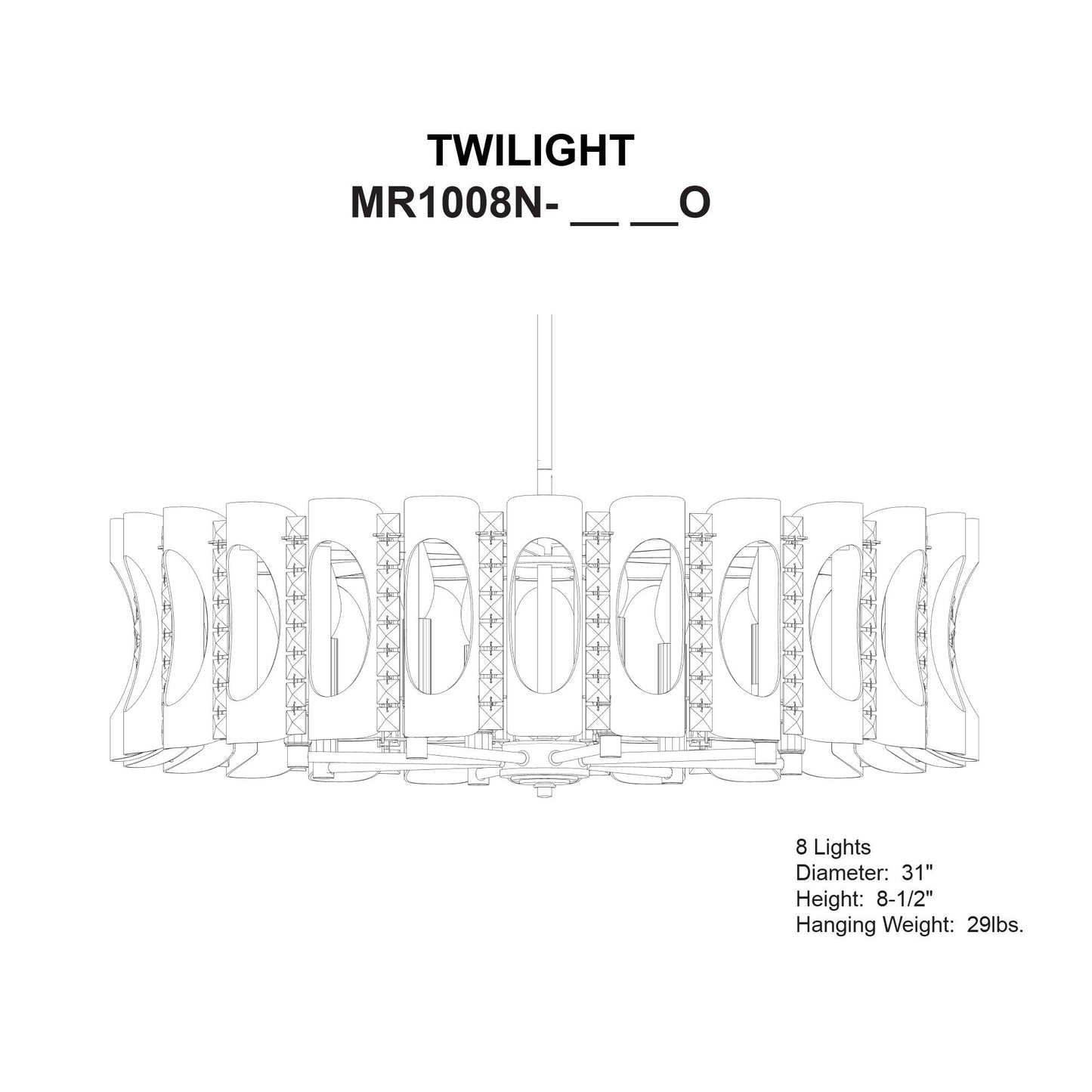 Twilight 8.5"H x 31"W 8-Light Crystal Chandelier in Black