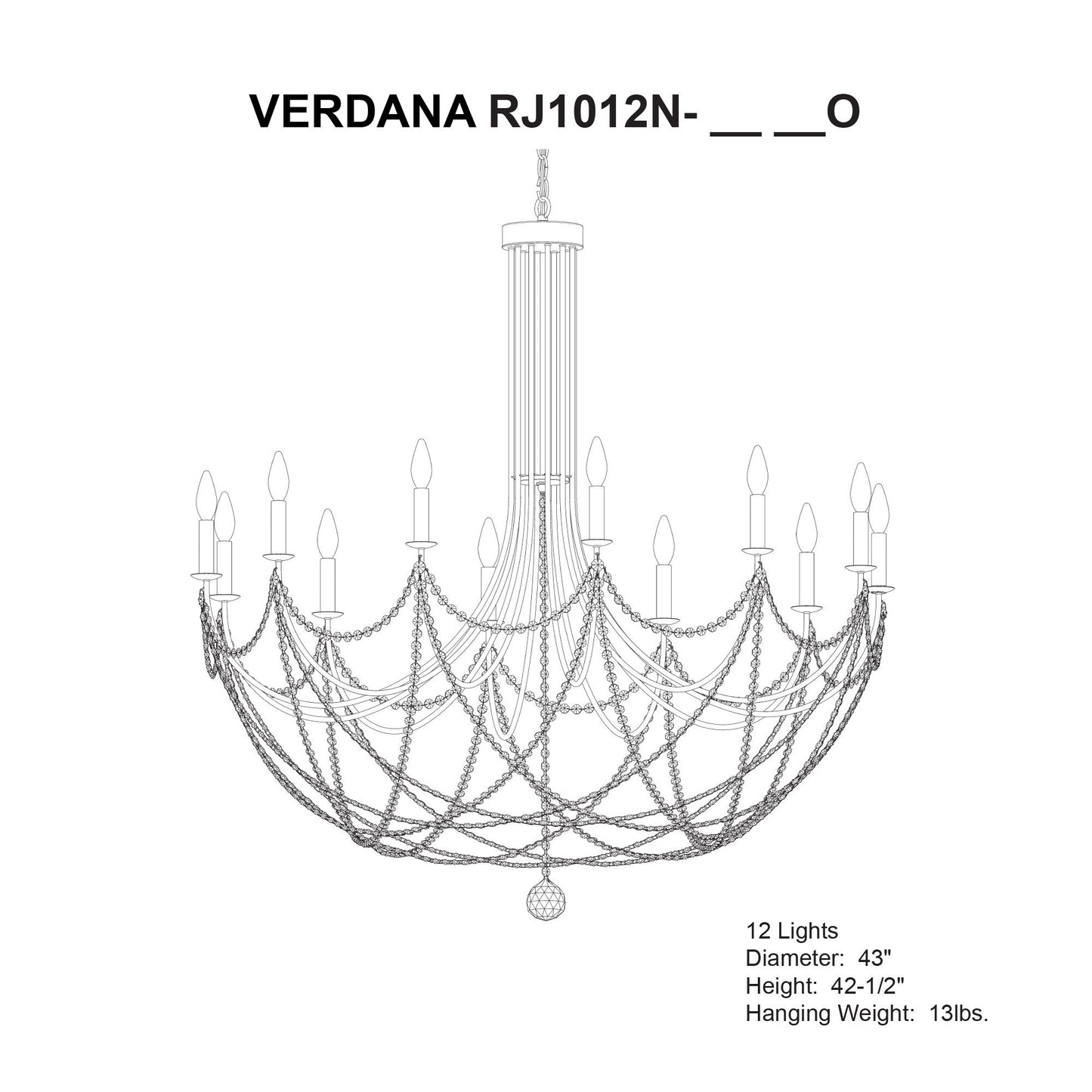 Verdana 42.5"H x 43"W 12-Light Crystal Chandelier in Heirloom Gol
