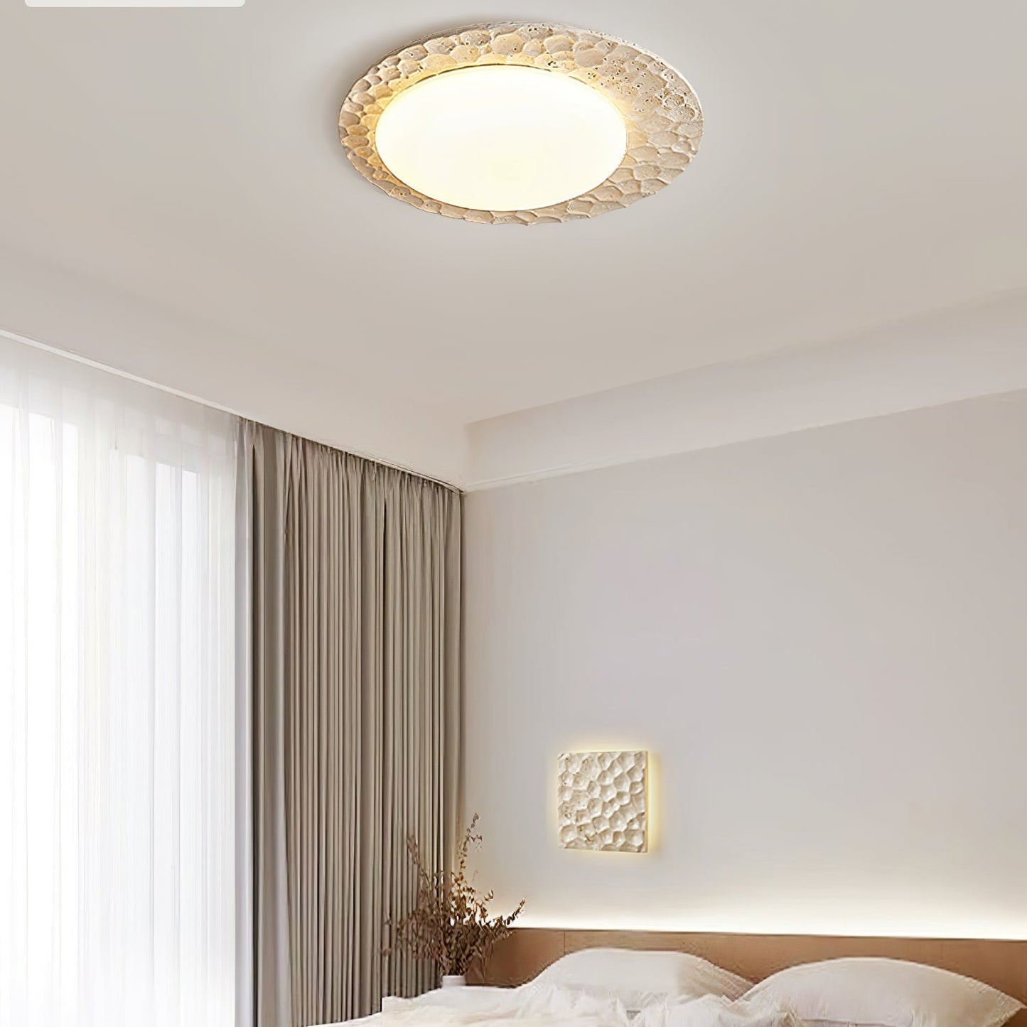 Textured Organic Travertine Ceiling Lamp