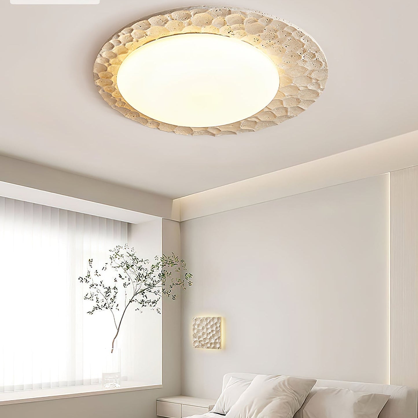 Textured Organic Travertine Ceiling Lamp