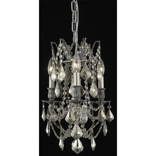Pewter Three-Light Chandelier with Golden Teak/Smoky Royal Cut Crystals