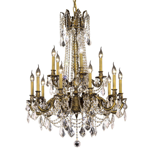 Bronze Fifteen-Light 28-Inch Chandelier with Royal Cut Clear Crystal
