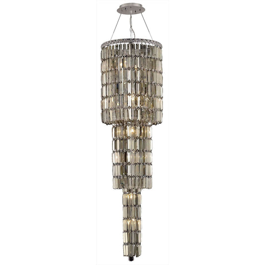 Maxim Chrome Twelve-Light 16-Inch Three-Tier Pendant with Royal Cut Golden Teak Smoky Crystal