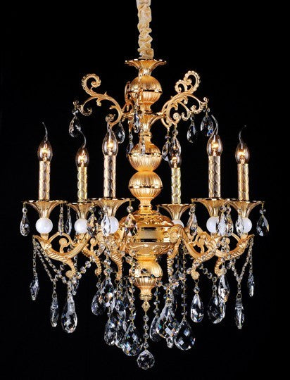 Gold plated 6 Light Zinc Alloy crystal Chandelier