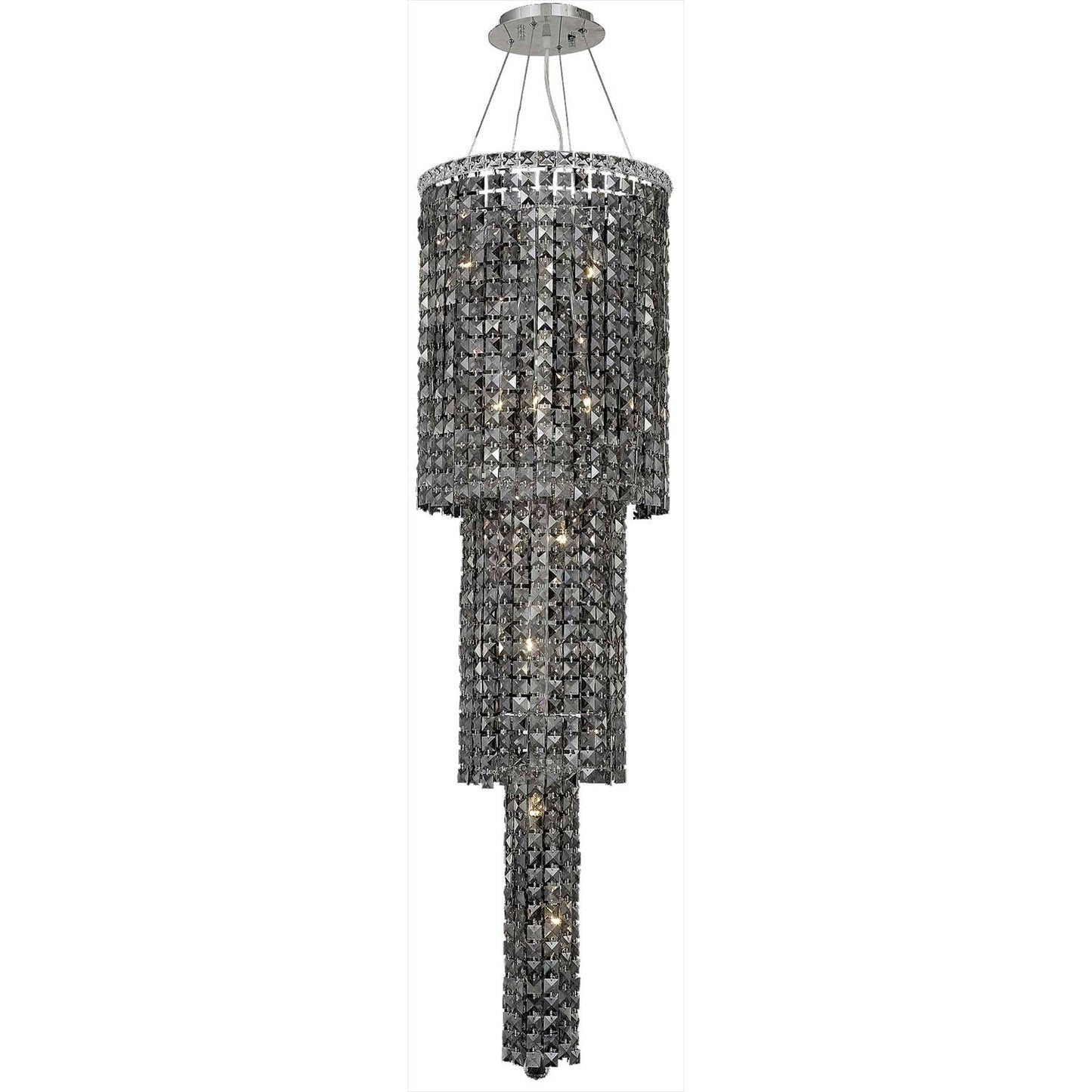 Maxim Chrome Twelve-Light 16-Inch Three-Tier Pendant with Royal Cut Silver Grey Crystal