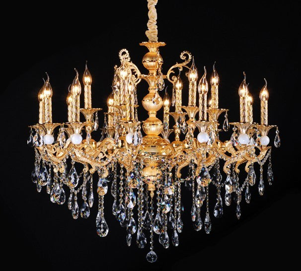 Gold plated 16 Light Zinc Alloy crystal Chandelier