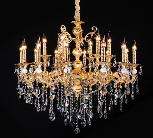 Gold plated 16 Light Zinc Alloy crystal Chandelier