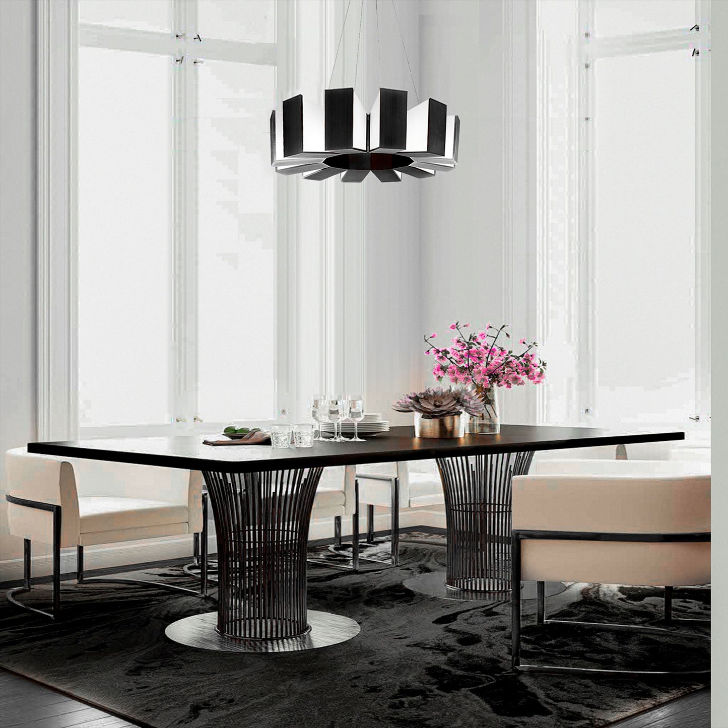 Chronos 34" Wide Twelve Light Modern Chandelier in Black