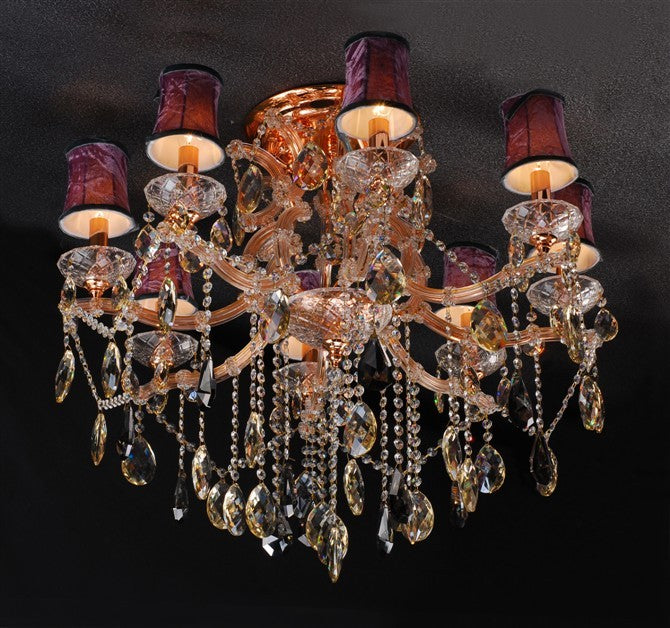 Gold plated 8 light traditional crystal flush mount Chandelier
