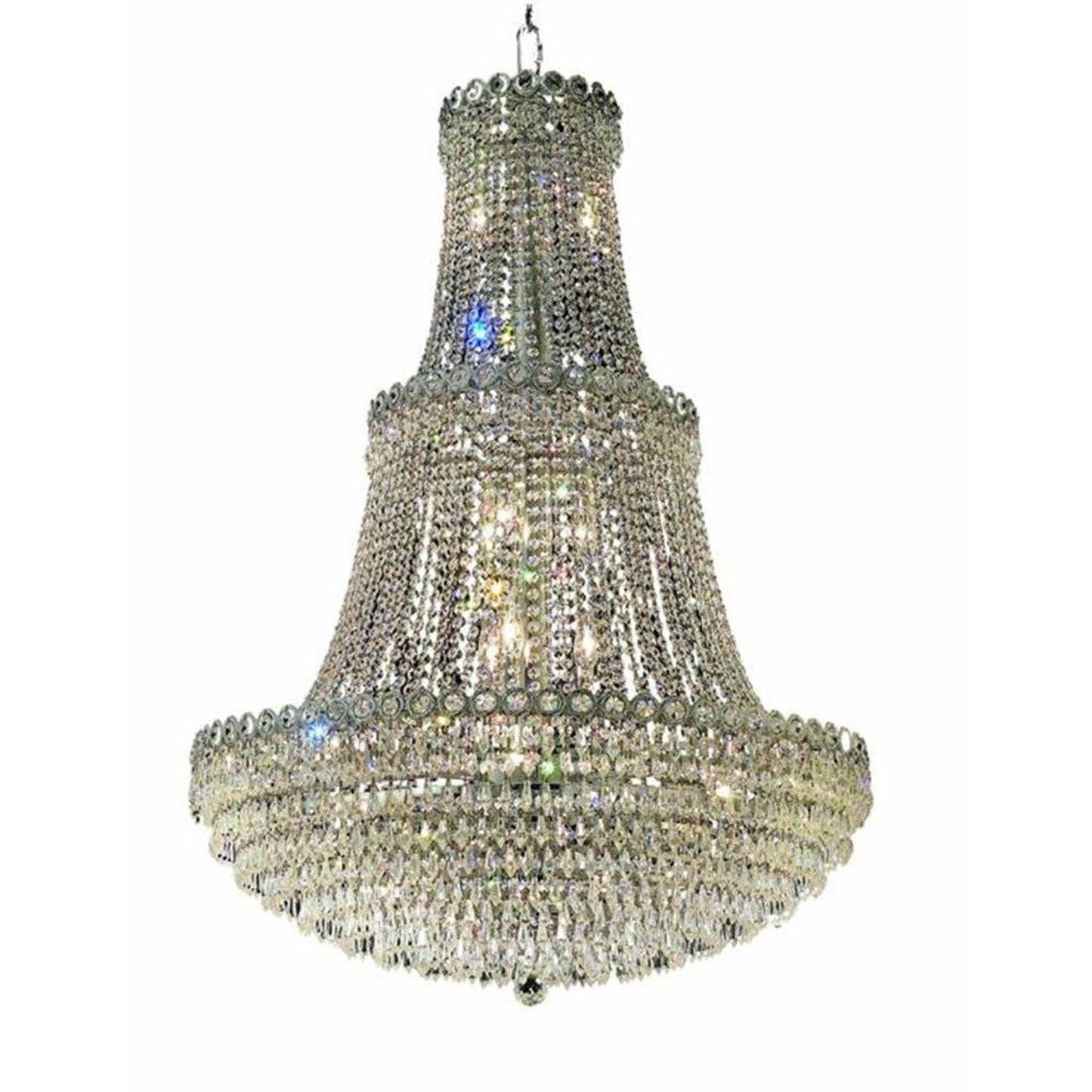 Century Prism Chrome Seventeen-Light 30-Inch Three-Tier Chandelier with Royal Cut Clear Crystal
