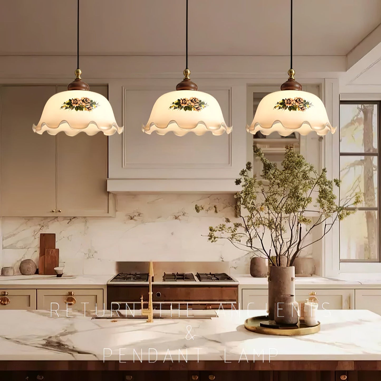 Floral Patterned Glass Pendant Light