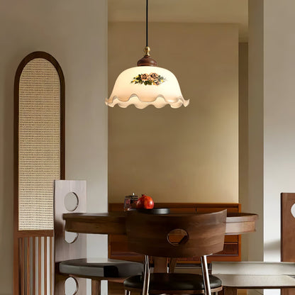 Floral Patterned Glass Pendant Light