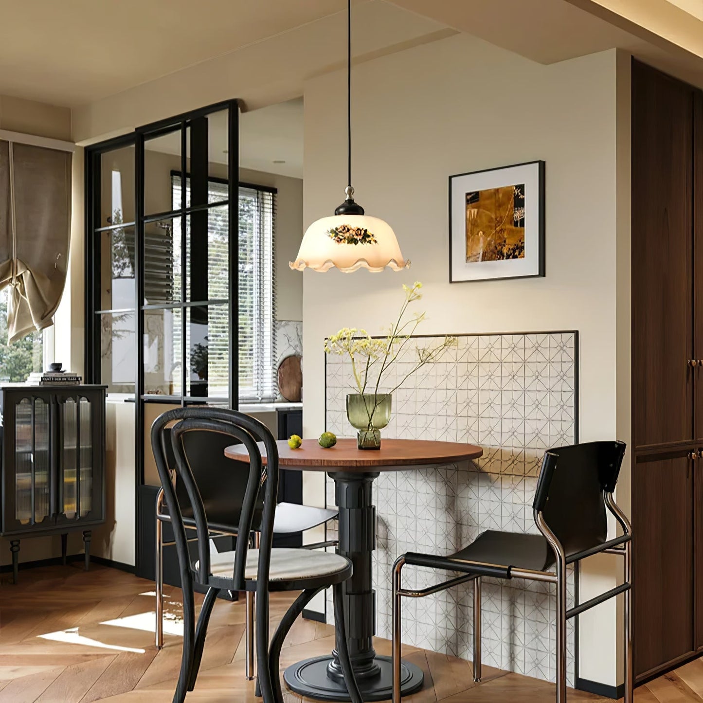 Floral Patterned Glass Pendant Light