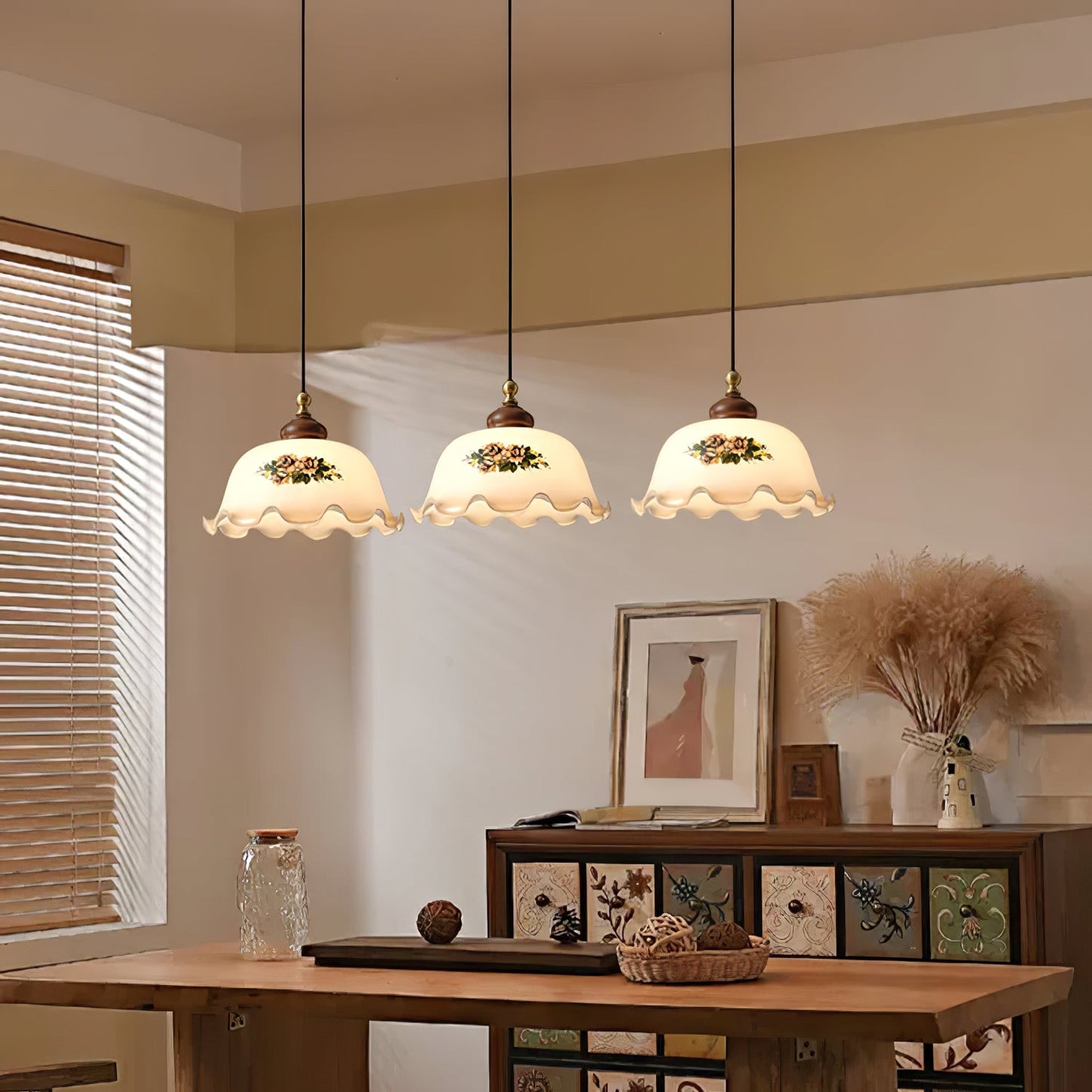 Floral Patterned Glass Pendant Light