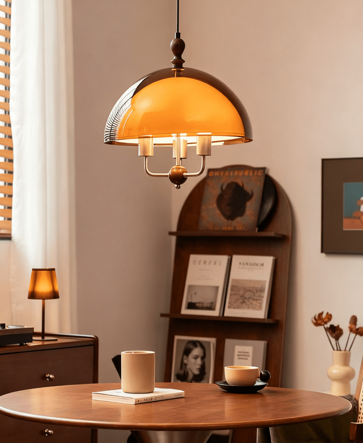 Amber Dome Shaped Pendant Light