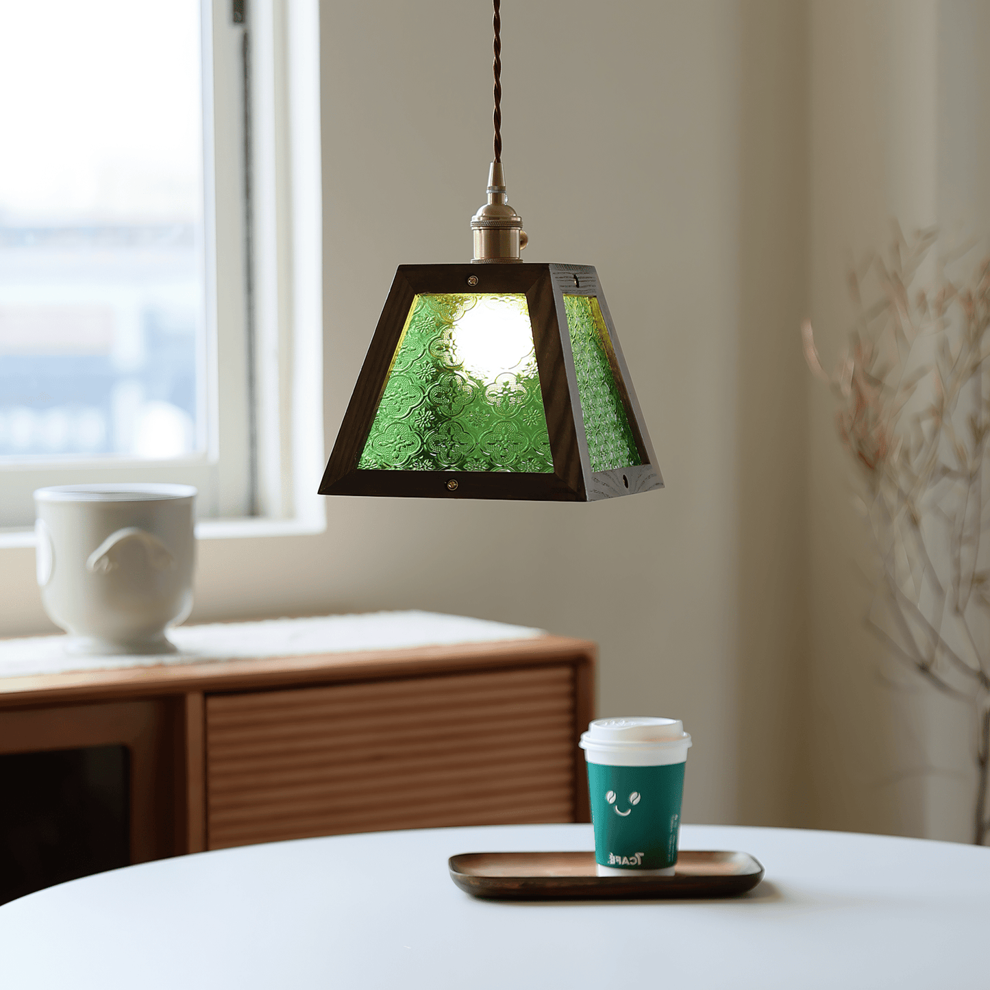 Green Patterned Glass Pendant Light