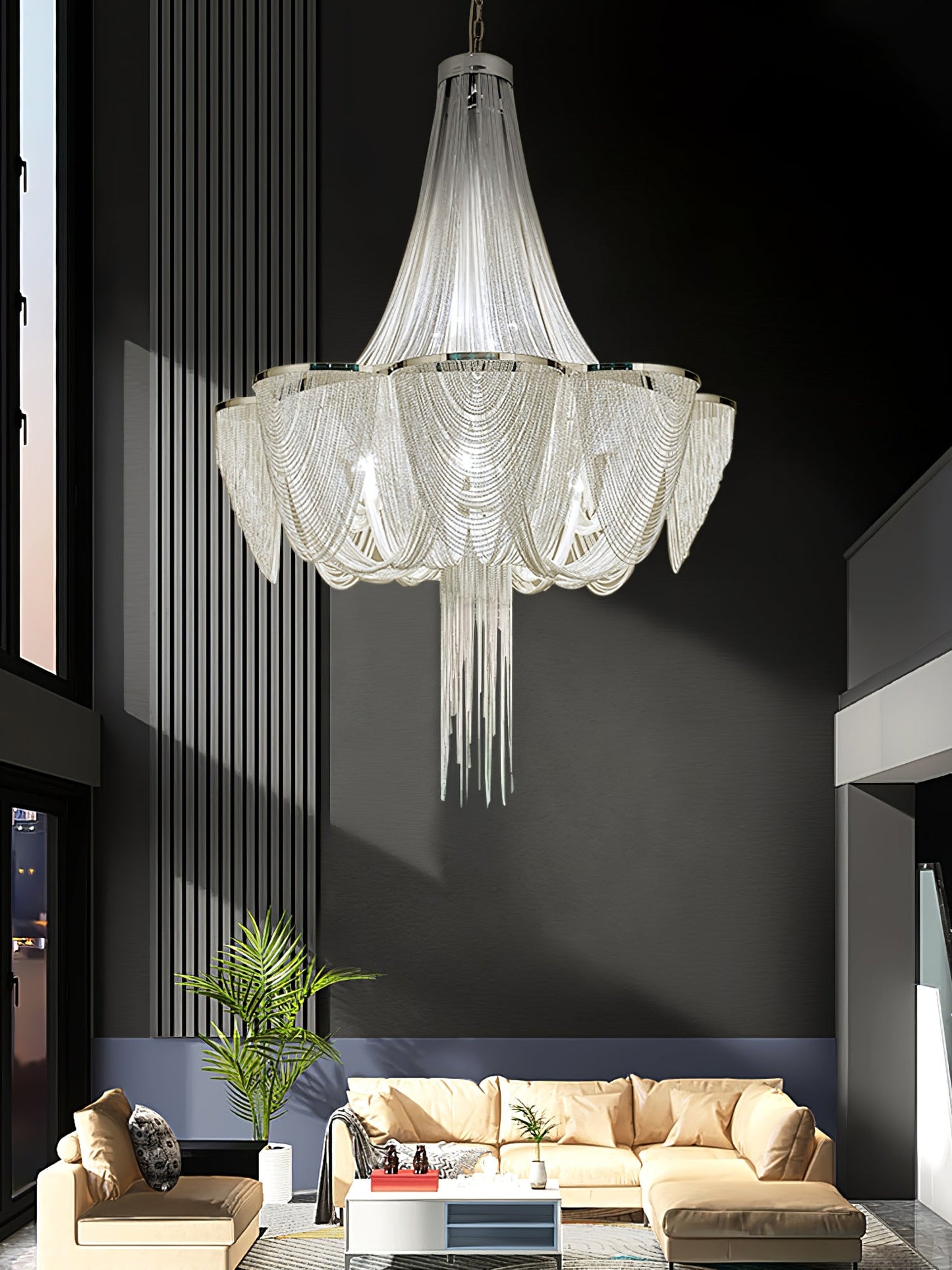 Silver Chain Tassel Chandelier