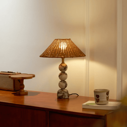 Marble Orb Rattan Table Lamp