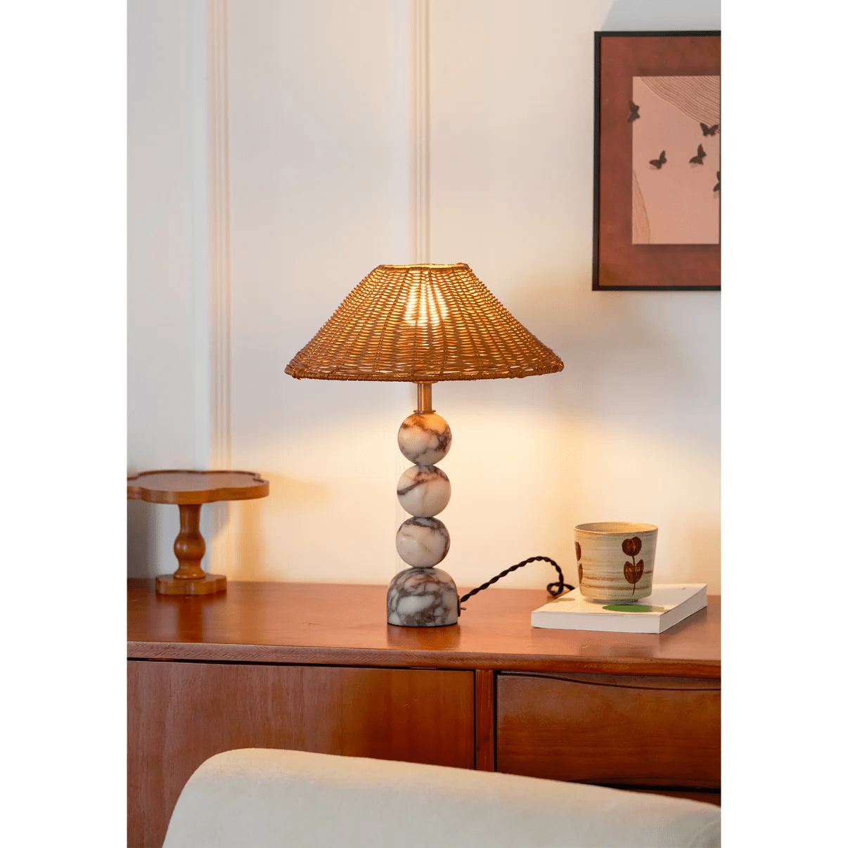 Marble Orb Rattan Table Lamp