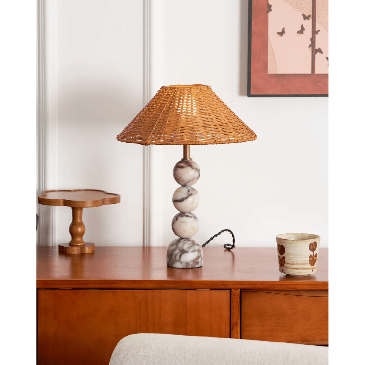 Marble Orb Rattan Table Lamp