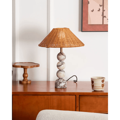 Marble Orb Rattan Table Lamp