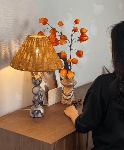 Marble Orb Rattan Table Lamp