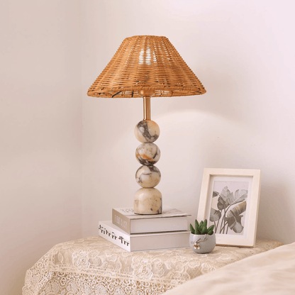 Marble Orb Rattan Table Lamp