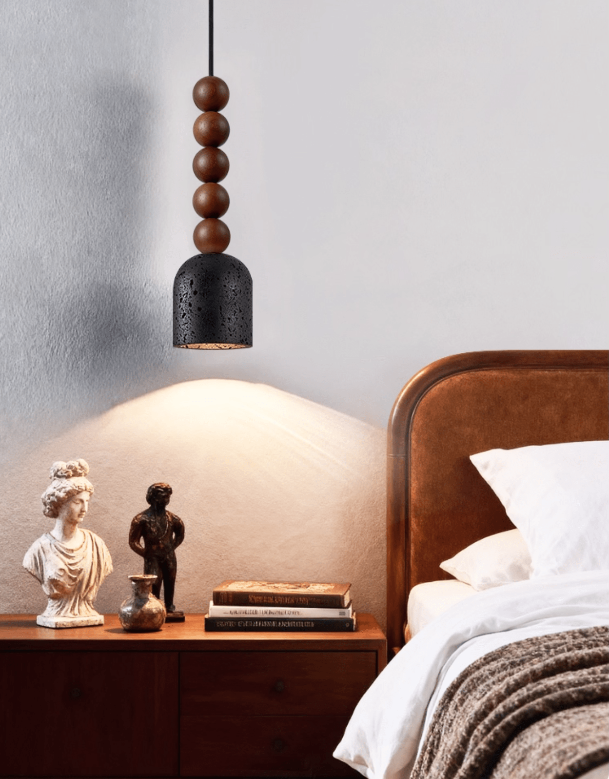 Wood Bead Travertine Pendant Light