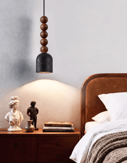 Wood Bead Travertine Pendant Light