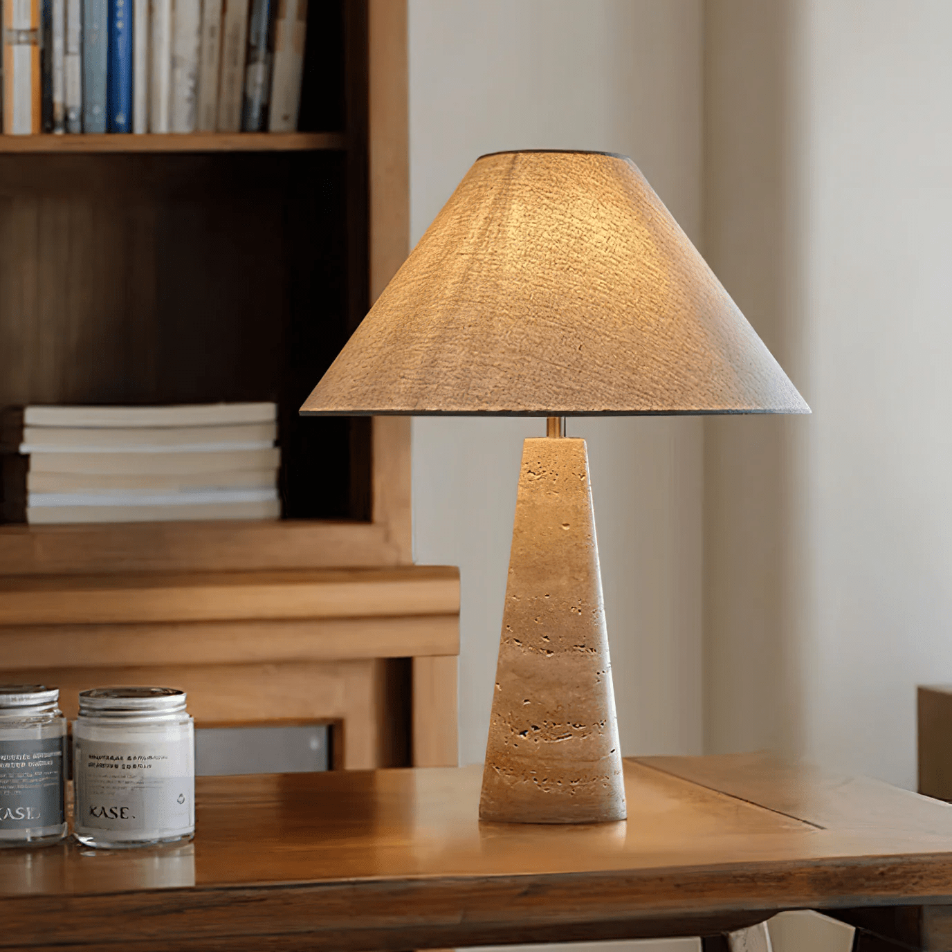 Travertine Column Table Lamp