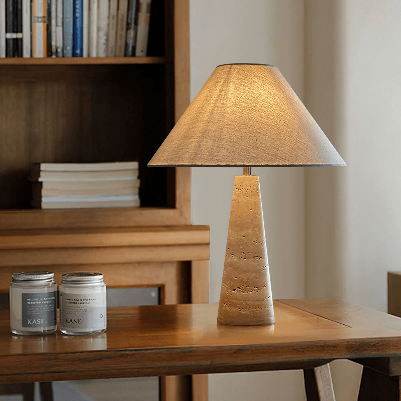 Travertine Column Table Lamp