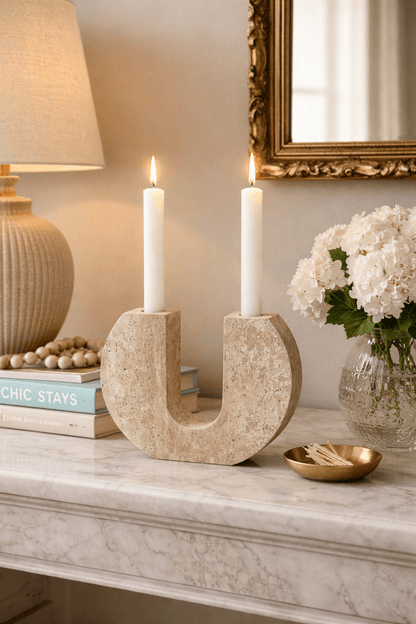 Rowan Yellow Travertine Candle Holder