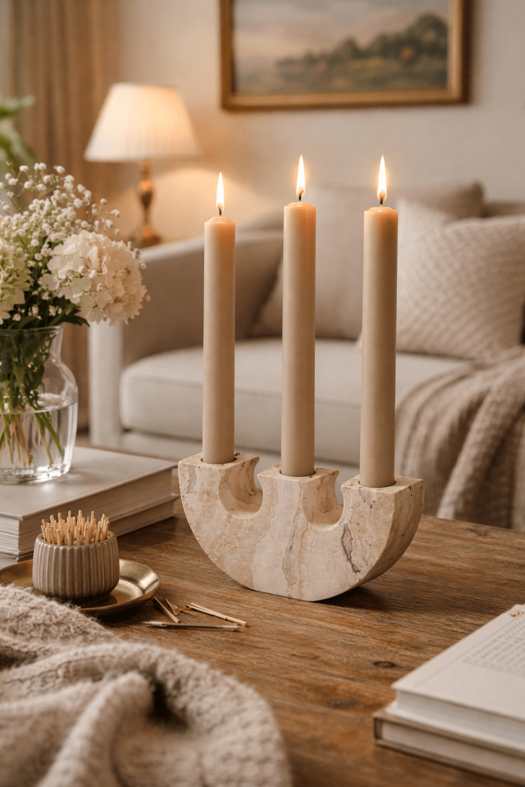 Rowan Yellow Travertine Candle Holder