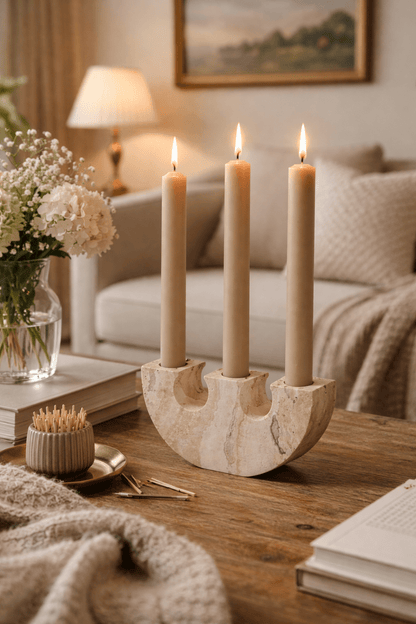 Rowan Yellow Travertine Candle Holder