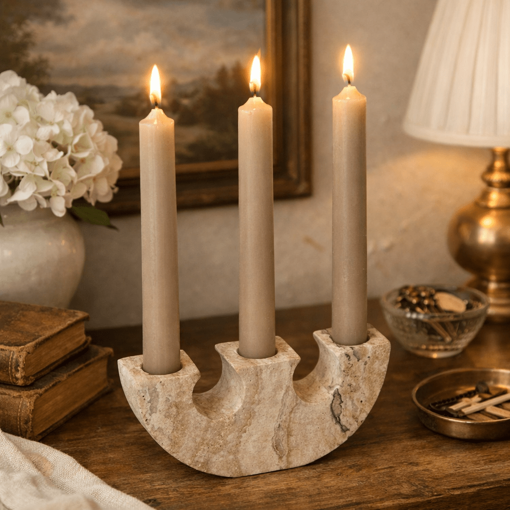 Rowan Yellow Travertine Candle Holder