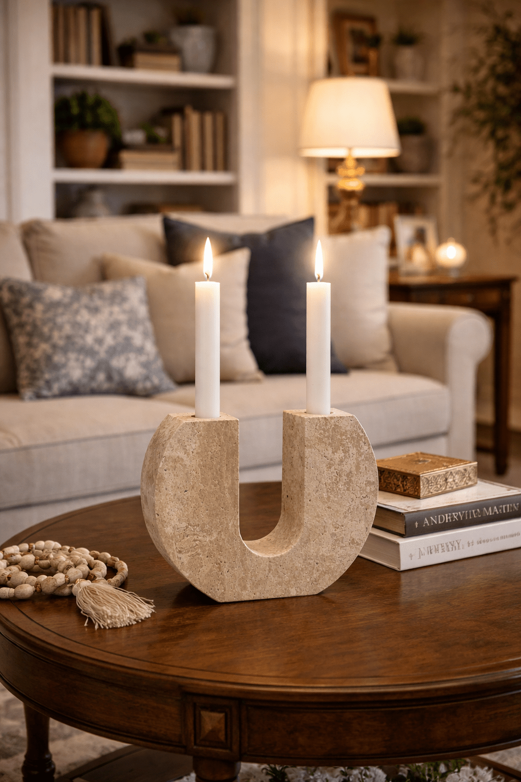 Rowan Yellow Travertine Candle Holder
