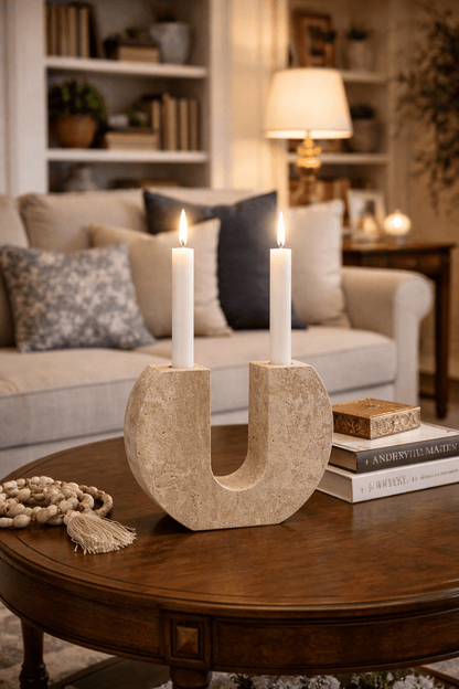 Rowan Yellow Travertine Candle Holder
