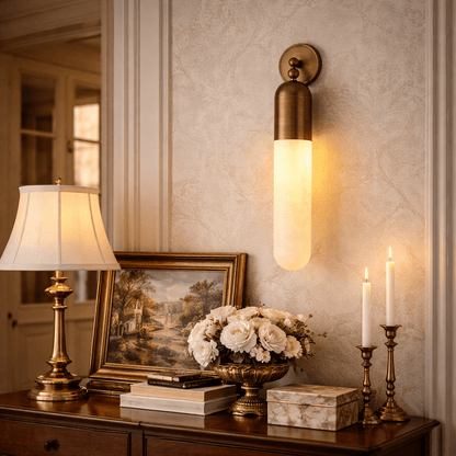 Alabaster Sculpted Tube Wall Sconce
