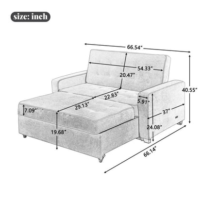 Gray Fabric Sleeper Sofa - Adjustable Loveseat Couch with Dual USB Ports