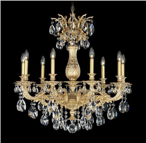Gold Nine-Light Clear Spectra Crystal Chandelier, 30W x 31H x 30D