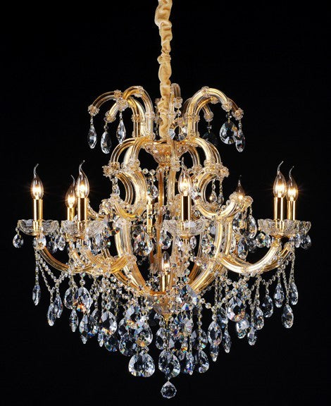 Gold plated 9 Light Maria Theresa crystal Chandelier