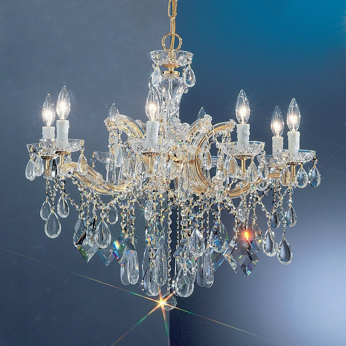 Gold plated 8 Light maria theresa crystal Chandelier