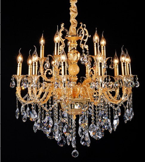 Gold plated 15 Light Zinc Alloy crystal Chandelier