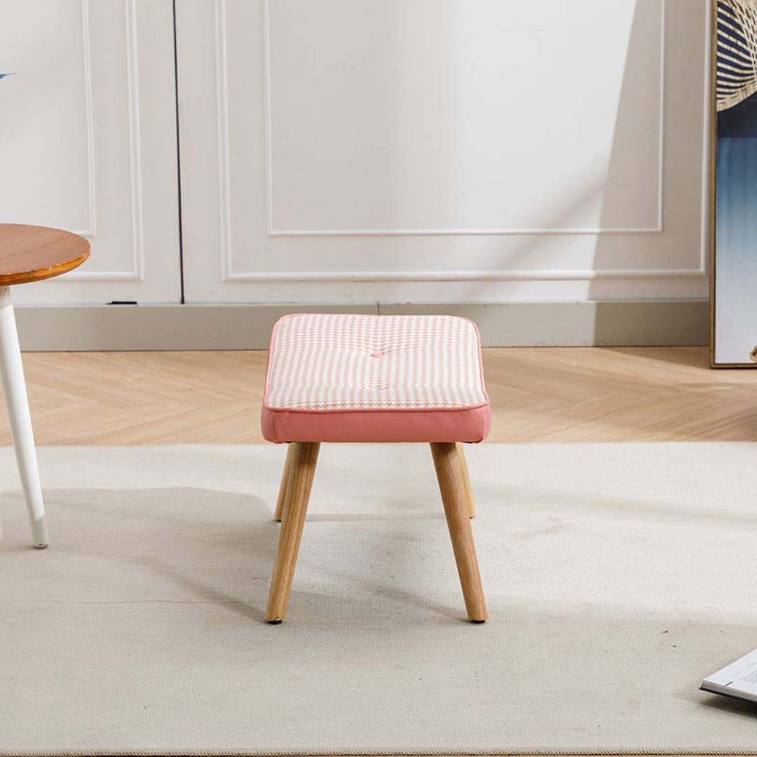 21.4" Wooden Pink Step Ottoman Stool with Non-Slip Pad