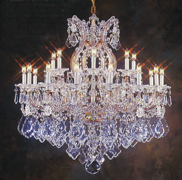Gold plated Maria Theresa chandelier dressed with beautiful Maple Leaf crystal